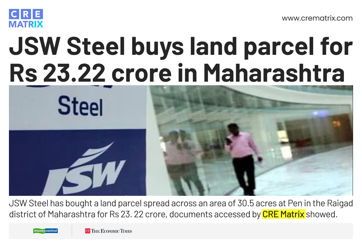 JSW Steel Buys 30.5 Acre Land Parcel in Maharashtra