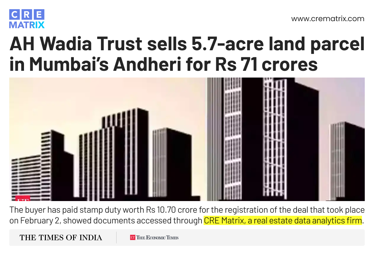 A H Wadia Trust Sells 5.5-Acre Land Parcel in Mumbai for Rs 71 Crore