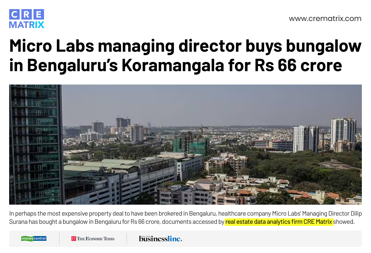 Micro Labs MD Buys Bengaluru Bungalow for ₹66 Crore