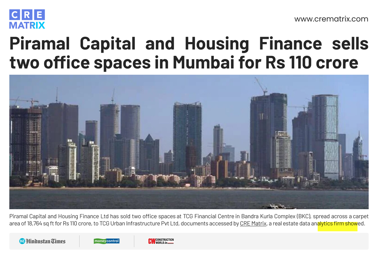 Piramal Capital Sells Two Office Spaces in Mumbai’s BKC for Rs 110 Crore