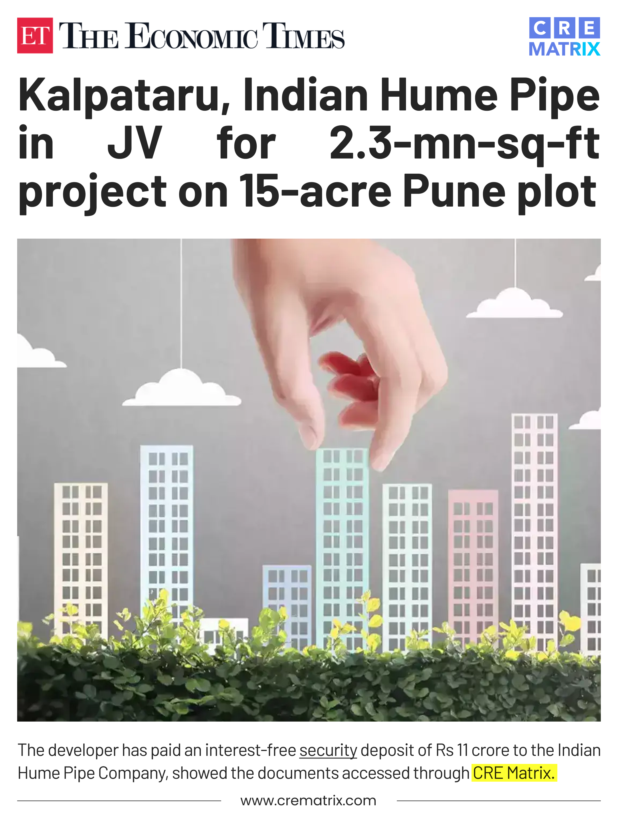 Kalpataru Enters Joint Venture With Indian Hume Pipe to Redevelop Pune Factory Land