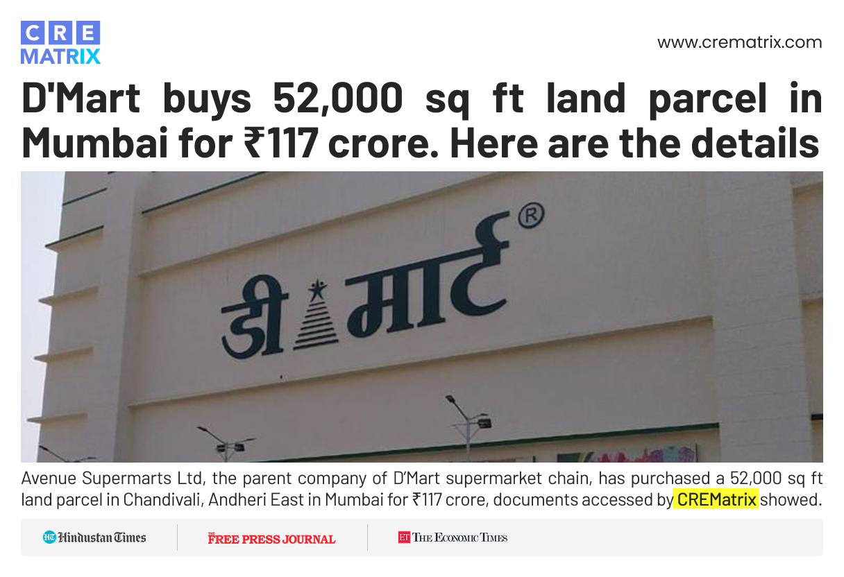 D Mart Buys Land in Chandivali for Rs 117 Crore