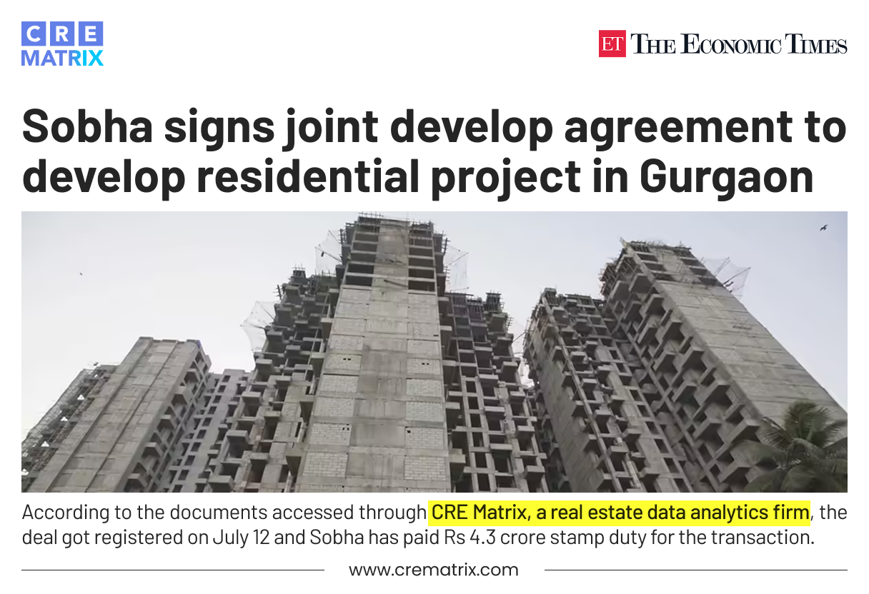 Sobha Ltd. Signs Joint Development Agreement to Develop Residential Project in Gurgaon