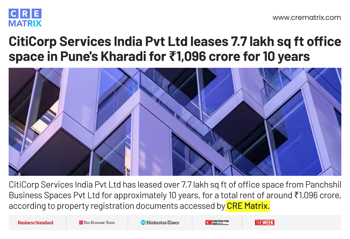 Citigroup Leases 7.7-lakh-sq-ft Office in Pune’s Kharadi