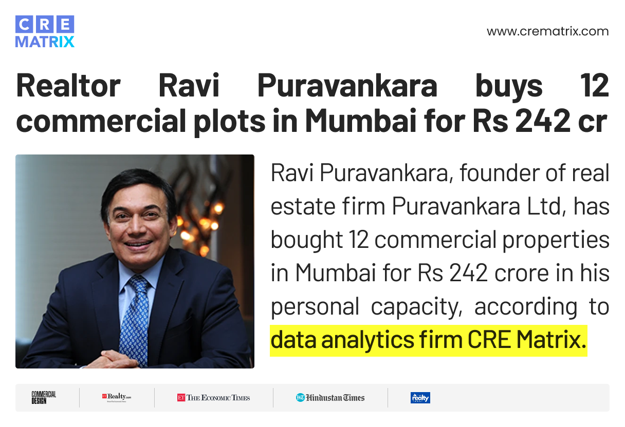 Realtor Ravi Puravankara buys 12 commercial plots in Mumbai