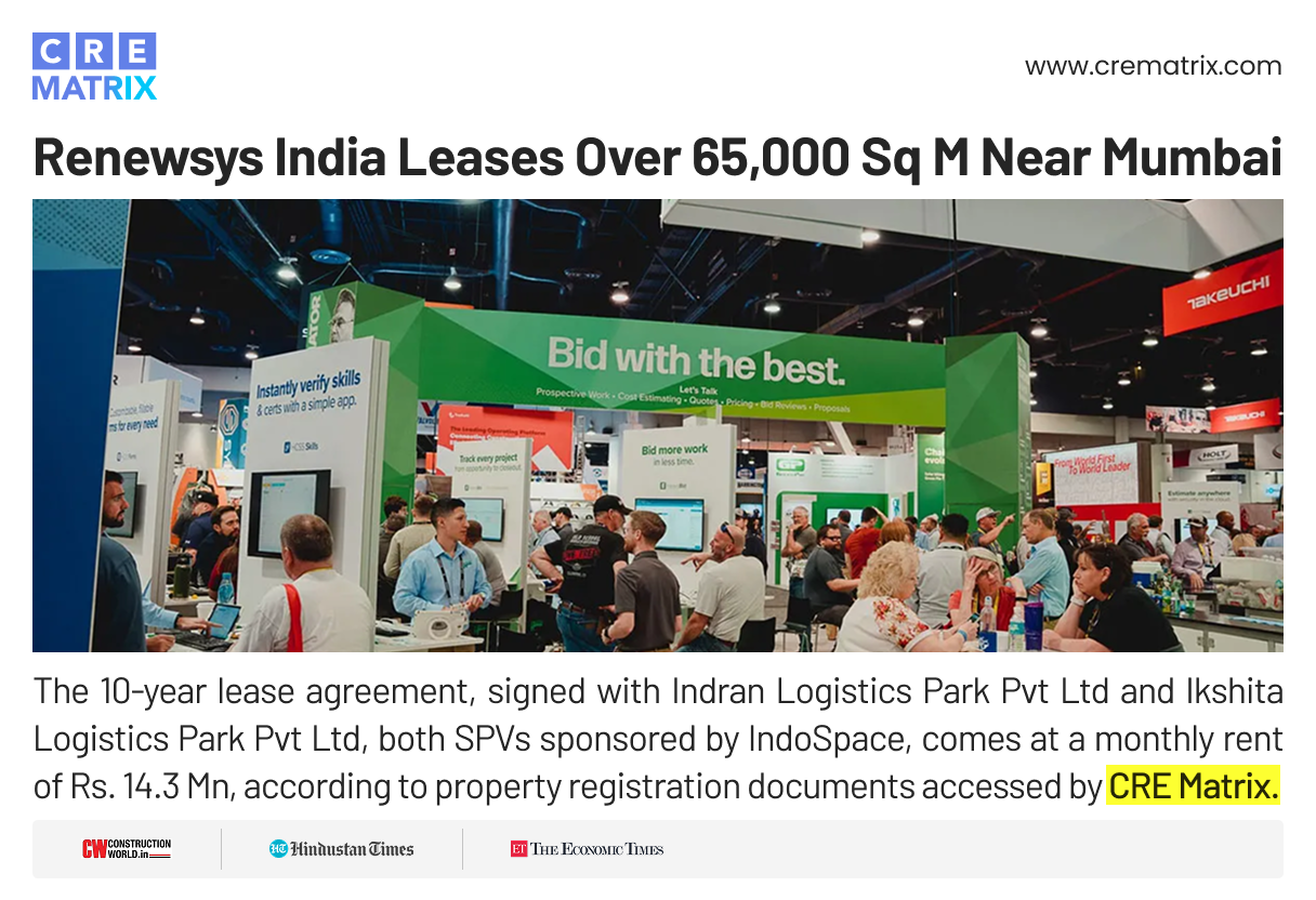 IndoSpace Leases Over 700,000 Sq Ft Warehousing Space to RenewSys India