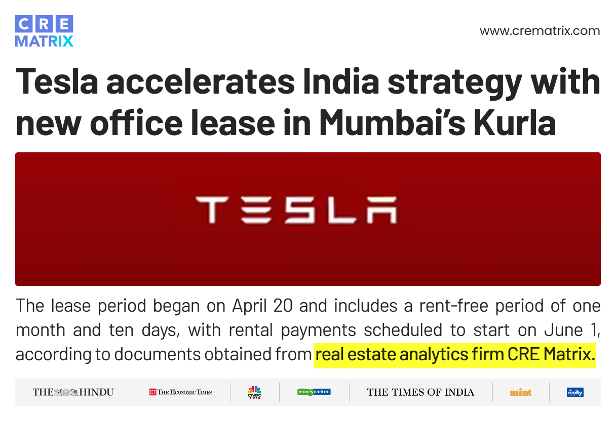 TESLA leases mumbai office in Kurla