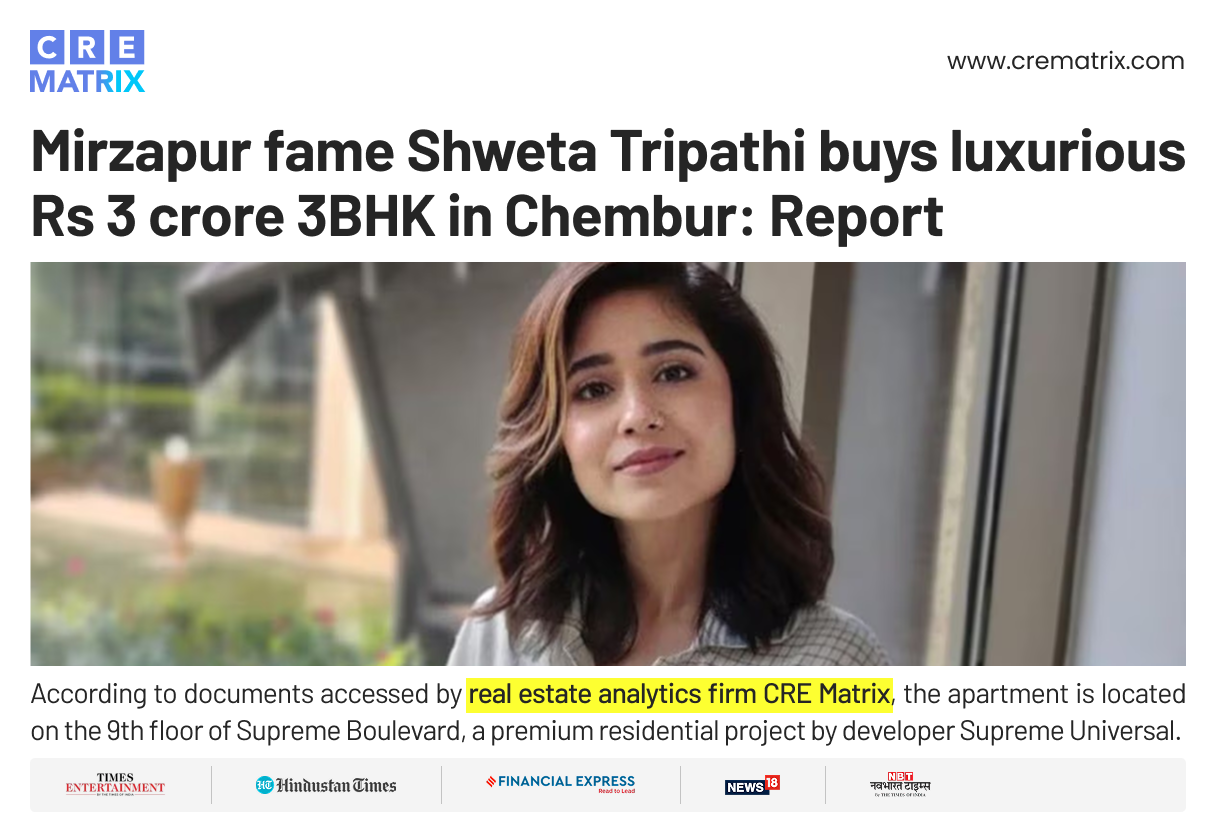 Mirzapur Actor Shweta Tripathi Buys ₹3 Cr Apartment in Chembur’s Supreme Boulevard