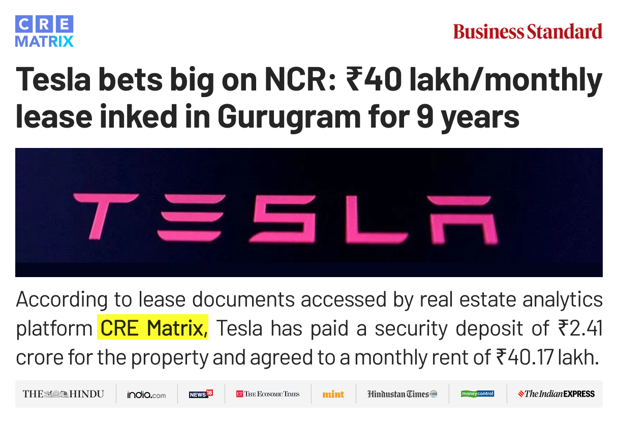 Tesla Expands India Presence with 33,000 Sq Ft Lease in Gurugram