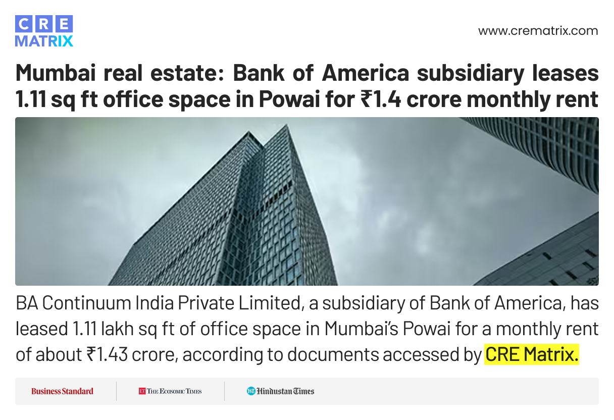 BA Continuum Leases Over 1.11 Lakh Sq Ft in Powai