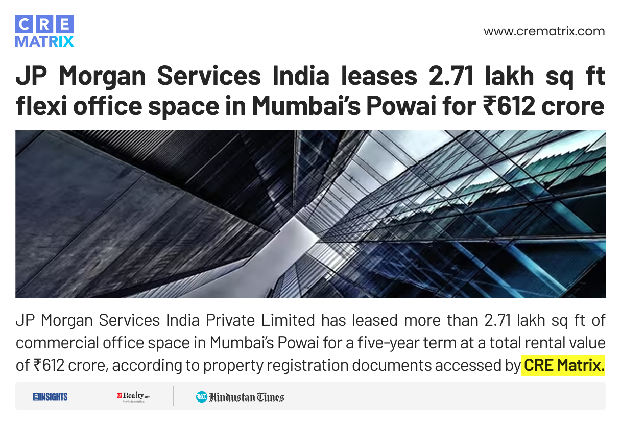 JP Morgan Leases 2.71 Lakh Sq Ft Office Space in Mumbai’s Powai