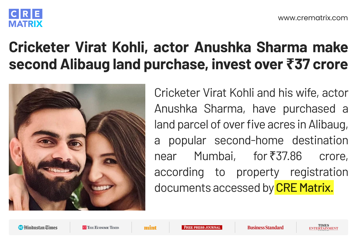 Virat Kohli and Anushka Sharma Make Second Land Investment in Alibaug for ₹37.86 Crore