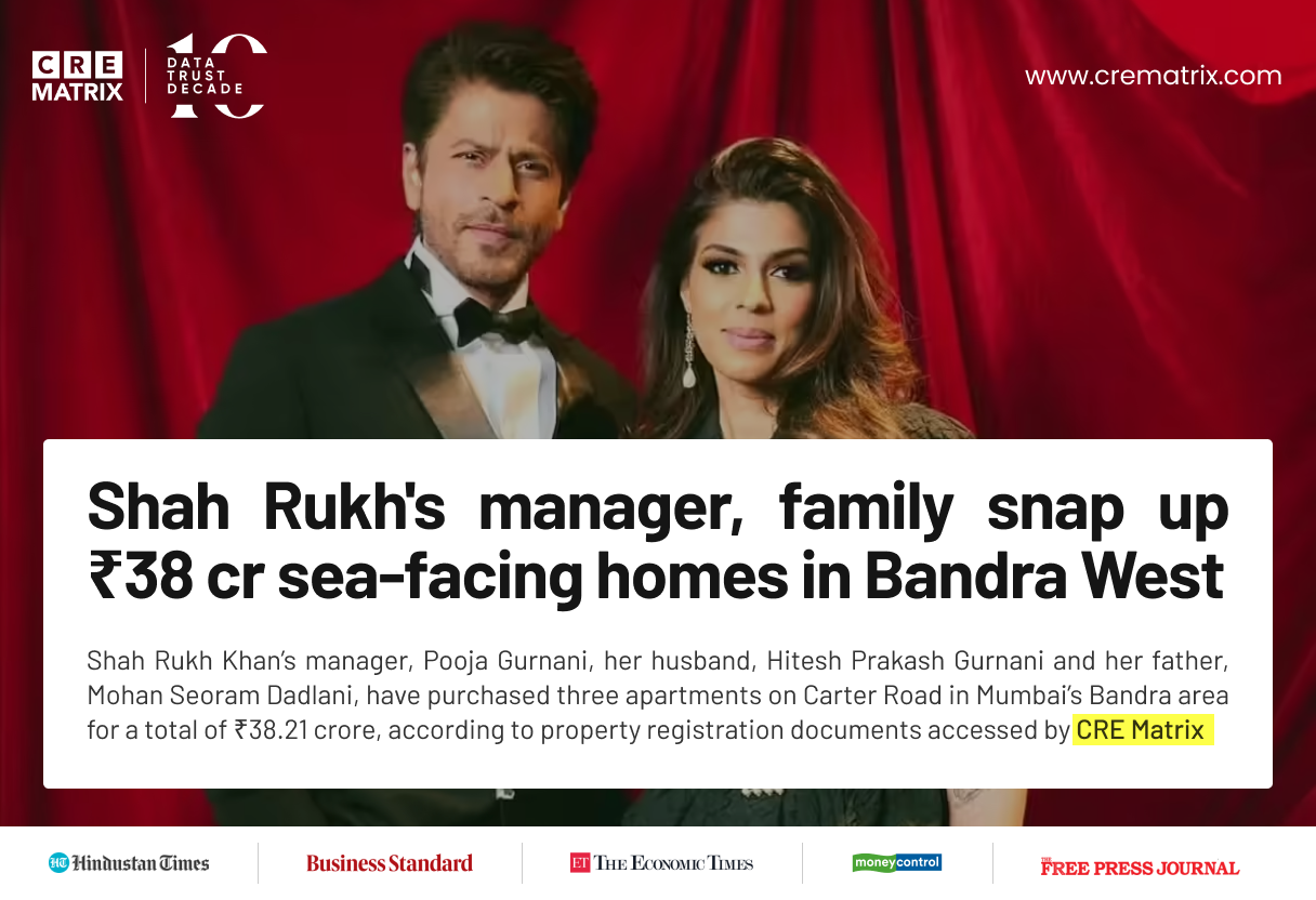 Shah Rukh Khan’s Manager Pooja Gurnani, Family Invests ₹38.21 Crore in Three Bandra Apartments
