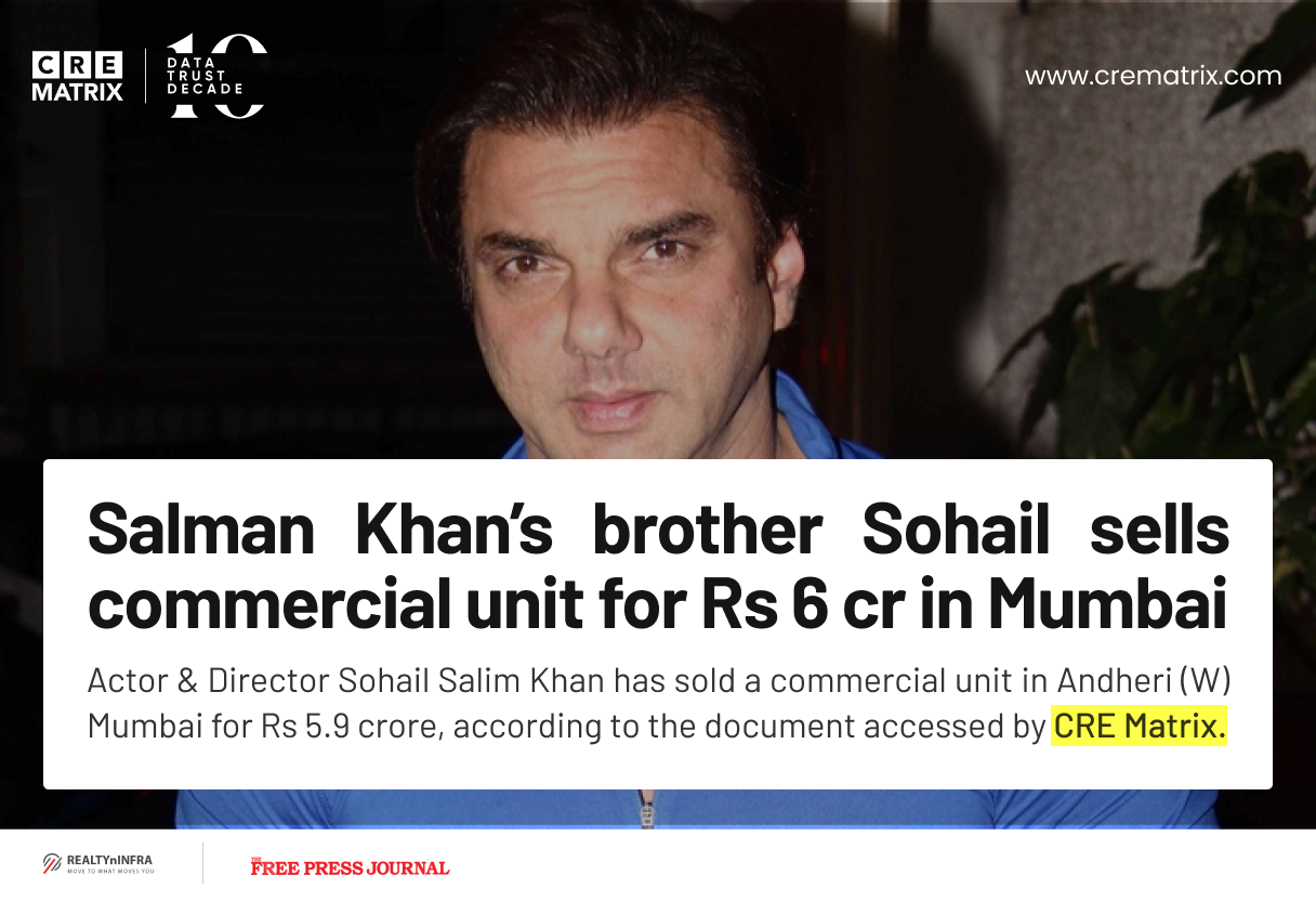 Sohail Salim Khan Sells Office Unit For ₹5.9 Crore