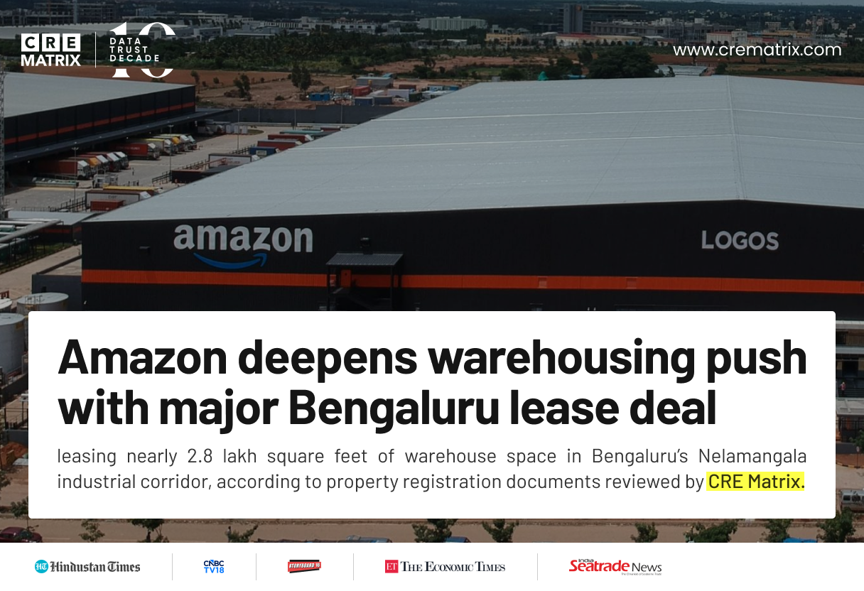 Amazon Leases 2.8 Lakh Sq Ft Warehouse in Bengaluru’s Nelamangala Corridor