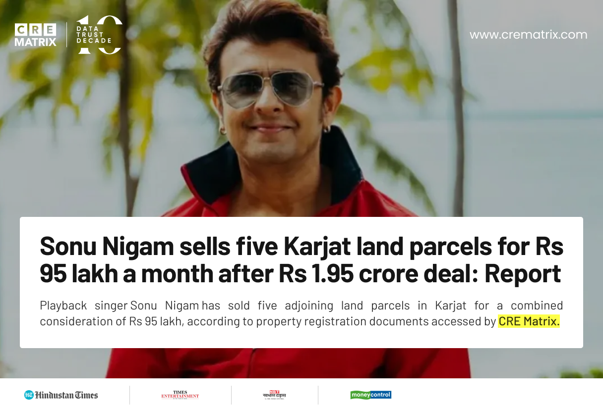 Sonu Nigam Sells 1.067 Hectares of Land in Karjat for ₹95 Lakh