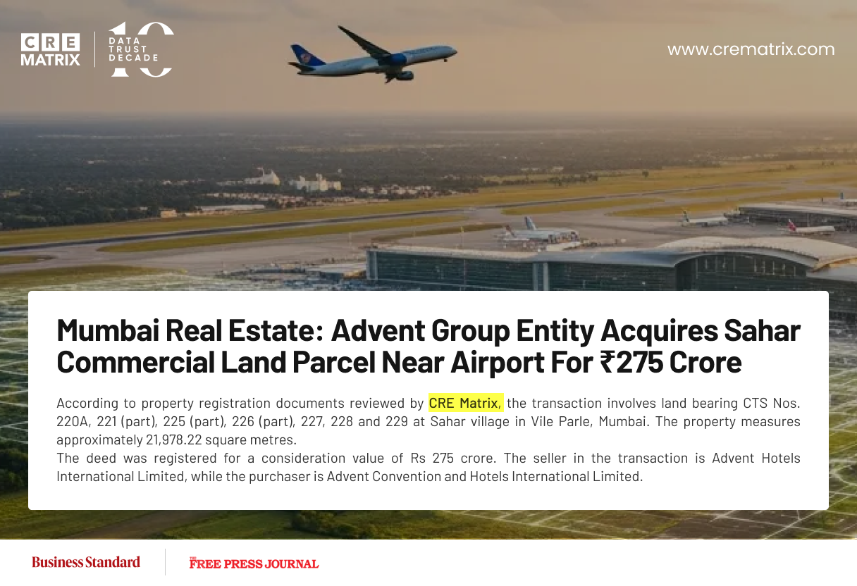 Advent Convention and Hotels International Acquires Mumbai Land Parcel for ₹275 Crore