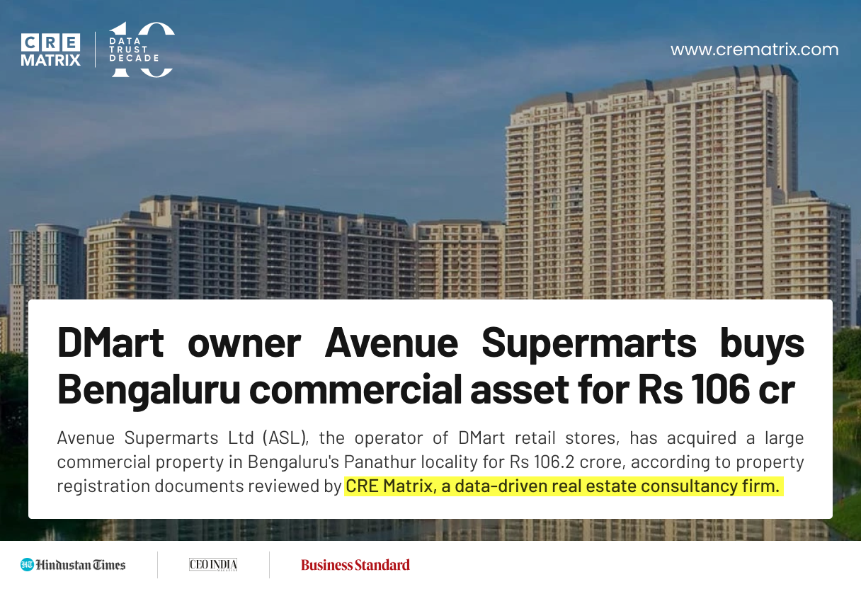 DMart Acquires Multiple Floors in Bengaluru Commercial Property for ₹106.2 Crore