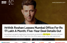 Hrithik Roshan Leases Andheri Office Space for ₹17 Lakh a Month in Five-Year Deal