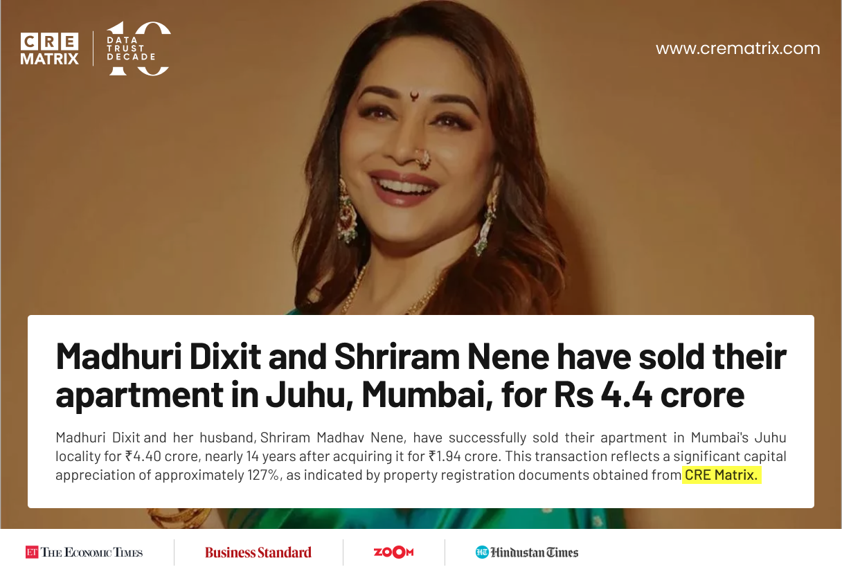 Madhuri Dixit Sells Juhu Apartment for ₹4.4 Crore, More Than Twice the Purchase Price