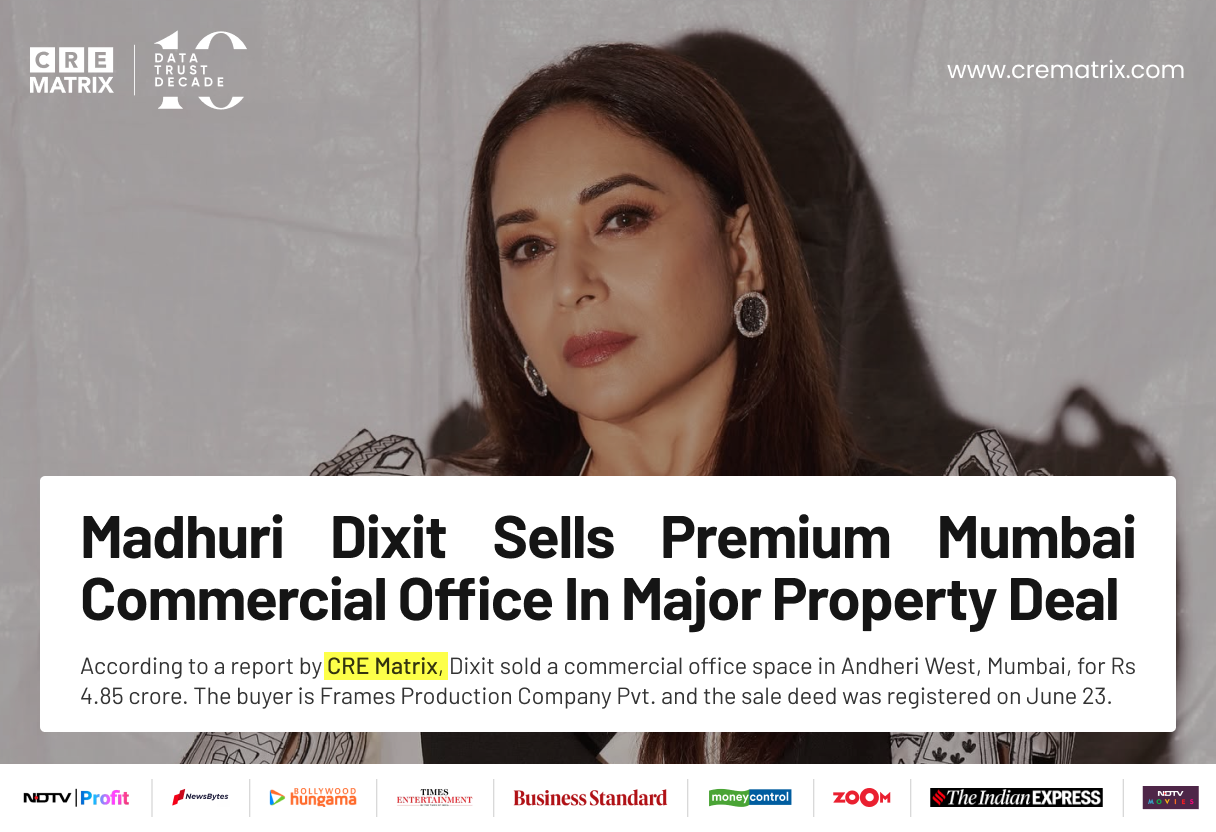 Madhuri Dixit Sells Mumbai Commercial Office for ₹4.85 Crore, Secures Nearly 9-Fold Return