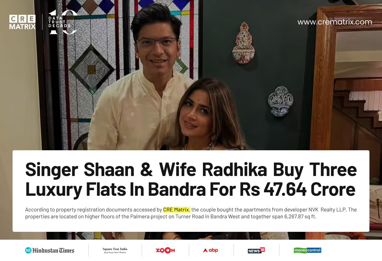 Shaan and Wife Radhika Invest ₹47.64 Crore in Three Luxury Flats in Mumbai’s Bandra