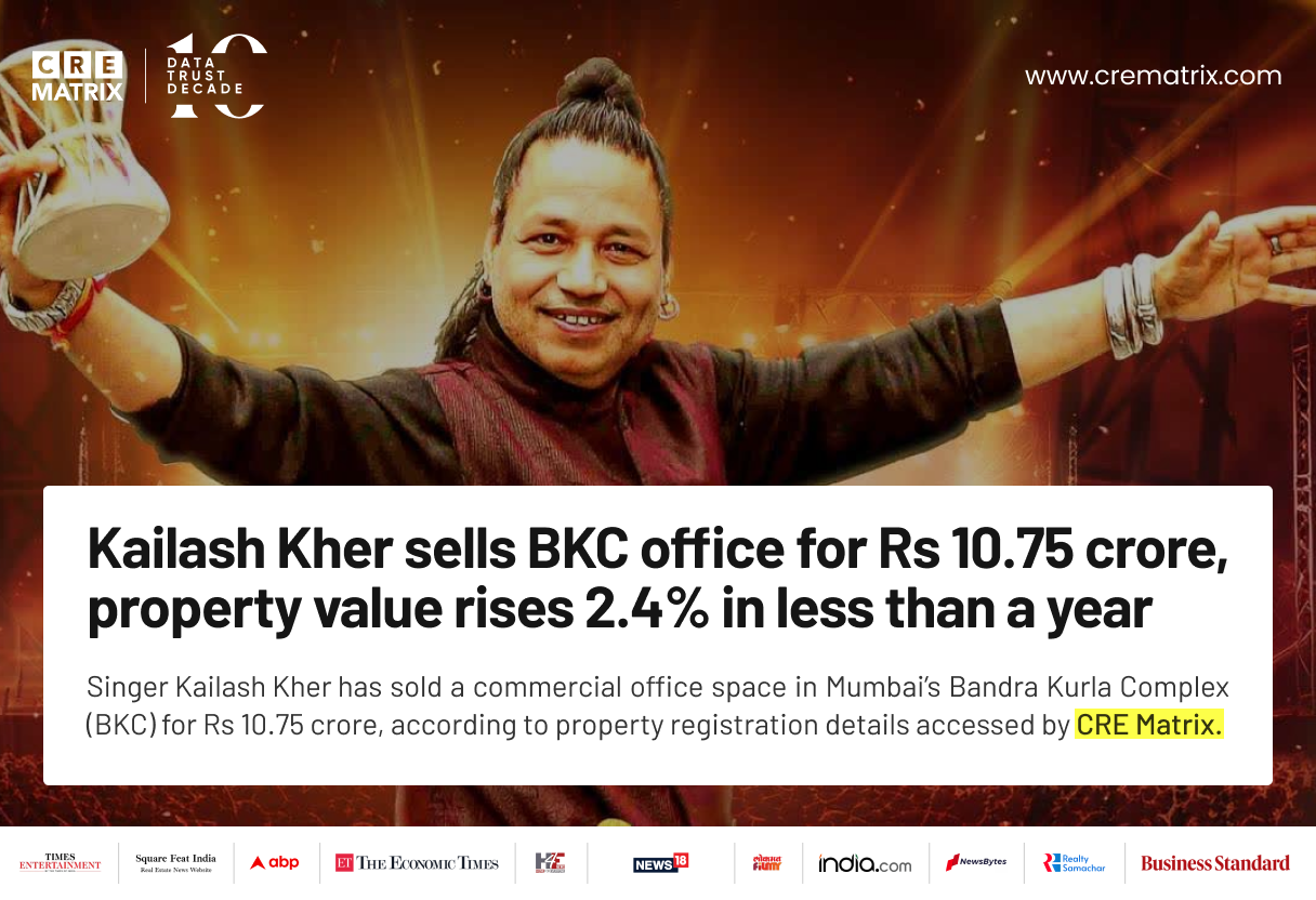 Kailash Kher Sells BKC Office for ₹10.75 Crore