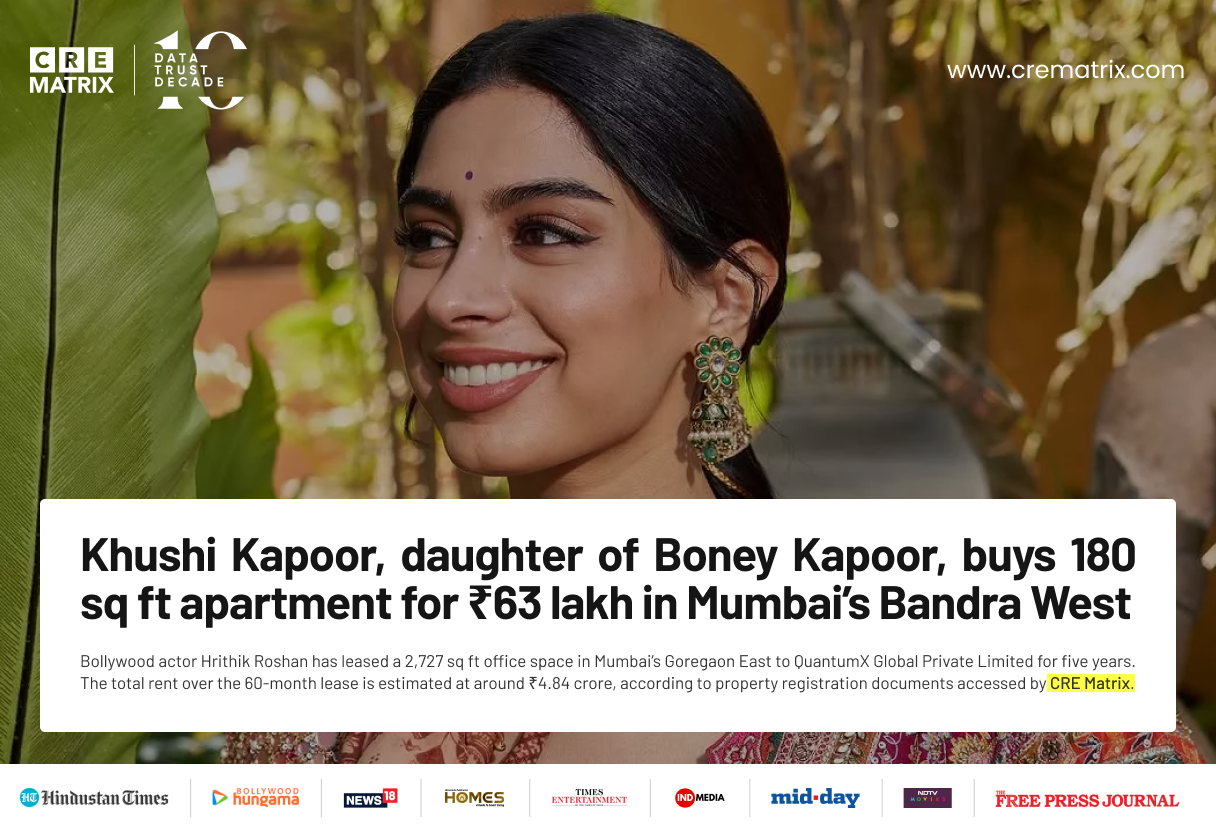 Khushi Kapoor Buys 180 Sq Ft Apartment in Bandra West for ₹63 Lakh
