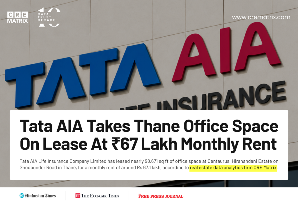 Tata AIA Leases 98,000 Sq Ft Office Space in Thane for ₹91 Crore